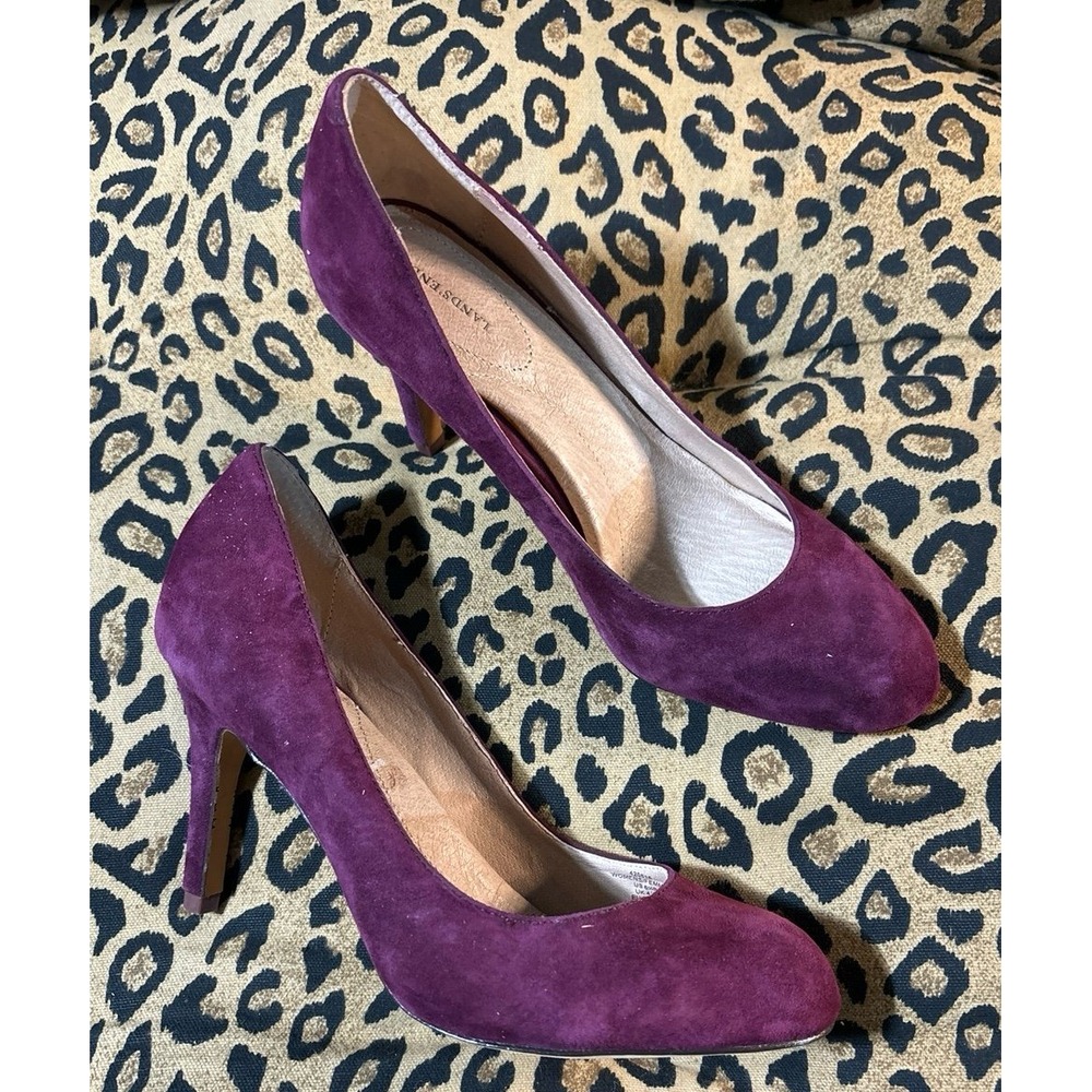 Lands End Burgundy Suede Round Toe Stiletto Heels, Size 6.5